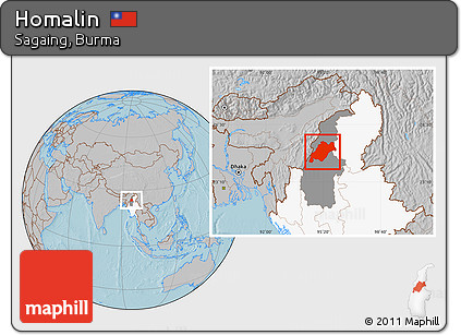 Gray Location Map of Homalin, highlighted country, highlighted parent region, hill shading