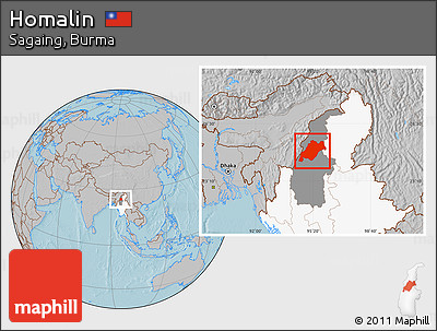 Gray Location Map of Homalin, highlighted country, highlighted parent region, hill shading