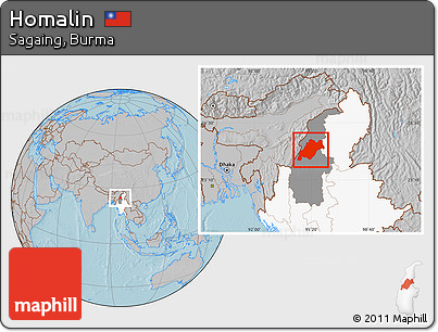 Gray Location Map of Homalin, highlighted country, highlighted parent region, hill shading