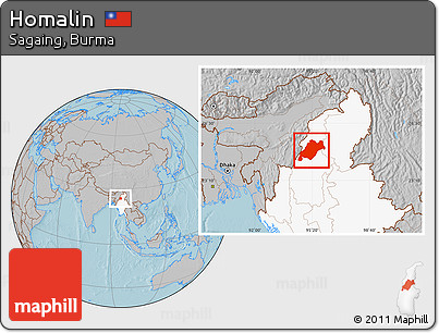 Gray Location Map of Homalin, highlighted country, hill shading