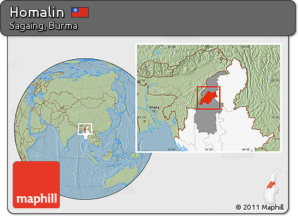 Savanna Style Location Map of Homalin, highlighted country, highlighted parent region, hill shading