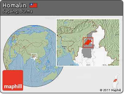 Savanna Style Location Map of Homalin, highlighted country, highlighted parent region, hill shading