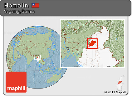 Savanna Style Location Map of Homalin, highlighted country, hill shading