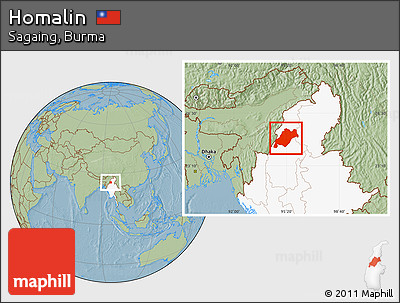 Savanna Style Location Map of Homalin, highlighted country, hill shading