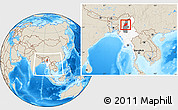 Shaded Relief Location Map of Homalin, highlighted country, highlighted parent region, within the entire country