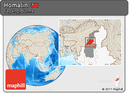 Shaded Relief Location Map of Homalin, highlighted country, highlighted parent region