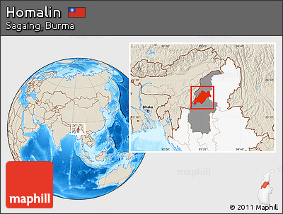 Shaded Relief Location Map of Homalin, highlighted country, highlighted parent region