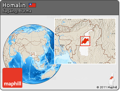 Shaded Relief Location Map of Homalin, highlighted parent region