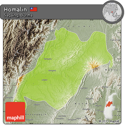 Physical Map of Homalin, semi-desaturated