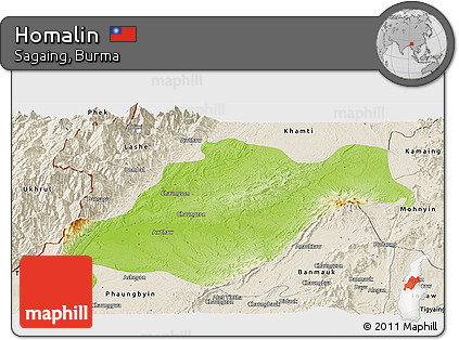 Physical Panoramic Map of Homalin, shaded relief outside