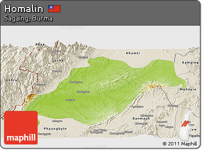Physical Panoramic Map of Homalin, shaded relief outside