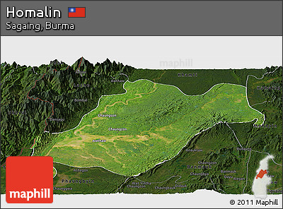 Satellite Panoramic Map of Homalin, darken