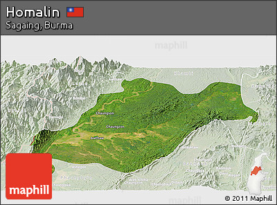 Satellite Panoramic Map of Homalin, lighten