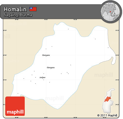 Classic Style Simple Map of Homalin, single color outside