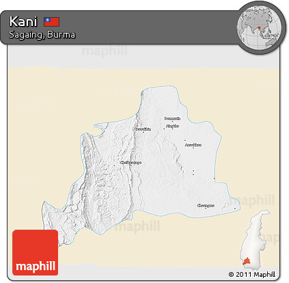 Classic Style 3D Map of Kani, single color outside