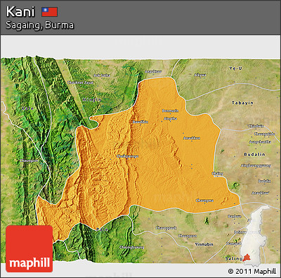 Political 3D Map of Kani, satellite outside