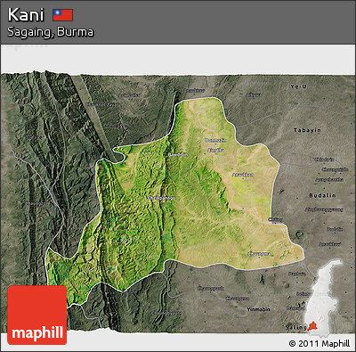 Satellite 3D Map of Kani, darken, semi-desaturated