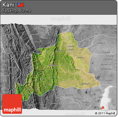 Satellite 3D Map of Kani, desaturated