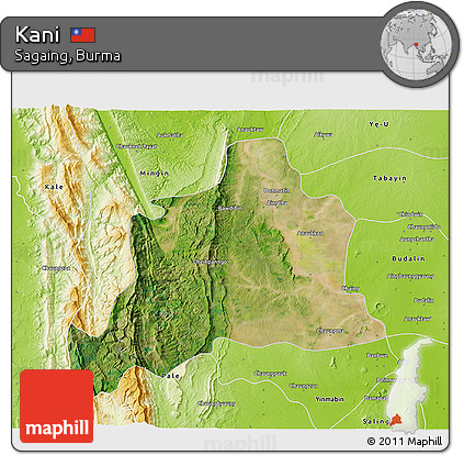 Satellite 3D Map of Kani, physical outside