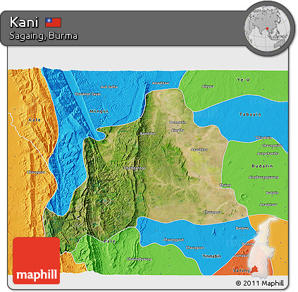 Satellite 3D Map of Kani, political outside