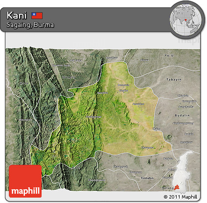 Satellite 3D Map of Kani, semi-desaturated