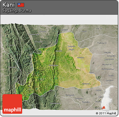 Satellite 3D Map of Kani, semi-desaturated
