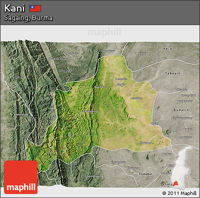 Satellite 3D Map of Kani, semi-desaturated