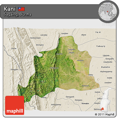 Satellite 3D Map of Kani, shaded relief outside