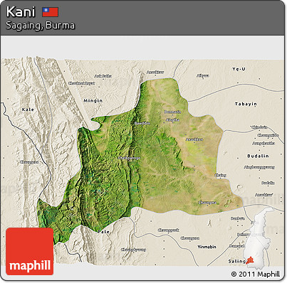 Satellite 3D Map of Kani, shaded relief outside