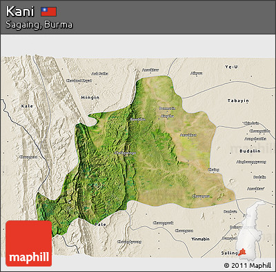 Satellite 3D Map of Kani, shaded relief outside