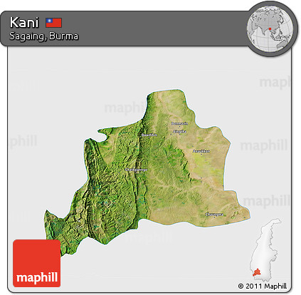 Satellite 3D Map of Kani, single color outside