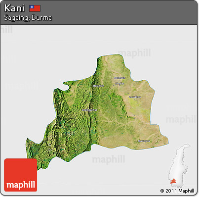 Satellite 3D Map of Kani, single color outside