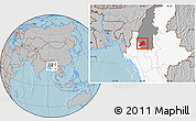 Gray Location Map of Kani, highlighted country, highlighted parent region, hill shading