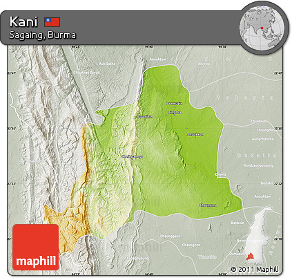 Physical Map of Kani, lighten, semi-desaturated