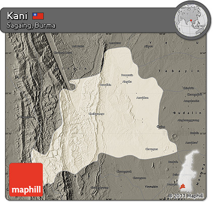 Shaded Relief Map of Kani, darken