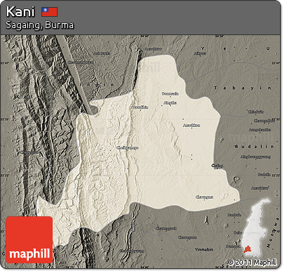 Shaded Relief Map of Kani, darken