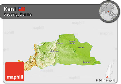 Physical Panoramic Map of Kani, single color outside