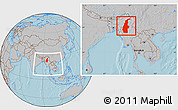 Gray Location Map of Sagaing, within the entire country, hill shading