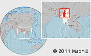 Gray Location Map of Sagaing, highlighted country, within the entire country, hill shading
