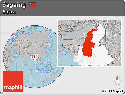 Gray Location Map of Sagaing, highlighted country, hill shading