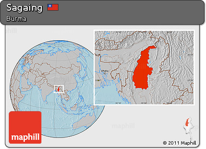 Gray Location Map of Sagaing, hill shading