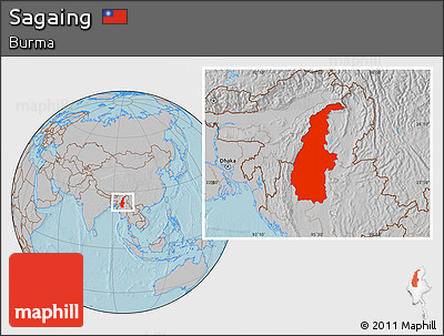 Gray Location Map of Sagaing, hill shading