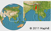 Satellite Location Map of Sagaing, within the entire country