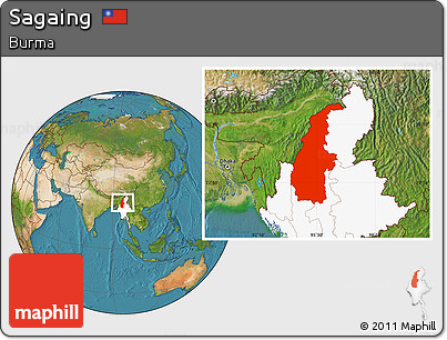 Satellite Location Map of Sagaing, highlighted country