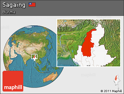 Satellite Location Map of Sagaing, highlighted country