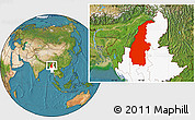 Satellite Location Map of Sagaing, highlighted country