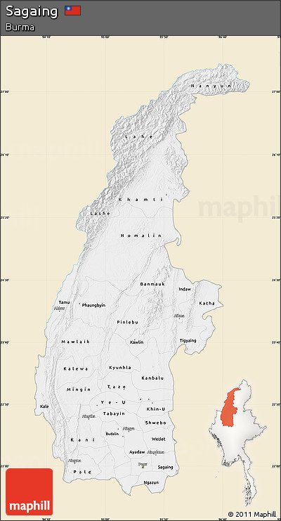 Classic Style Map of Sagaing, single color outside