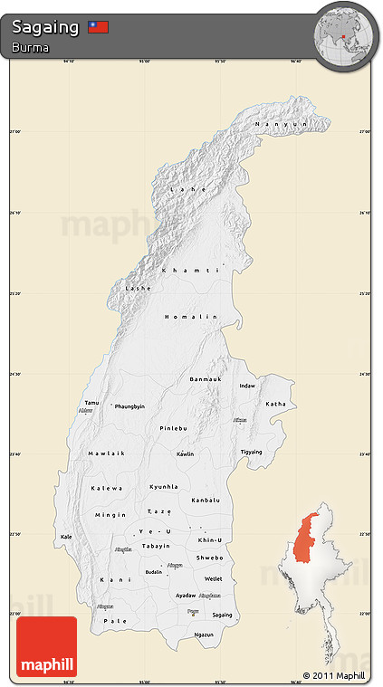 Classic Style Map of Sagaing, single color outside