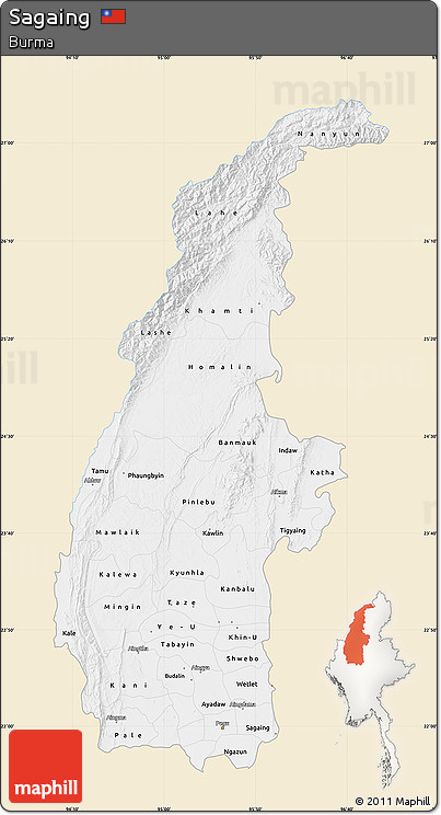 Classic Style Map of Sagaing, single color outside