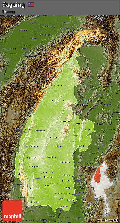 Physical Map of Sagaing, darken